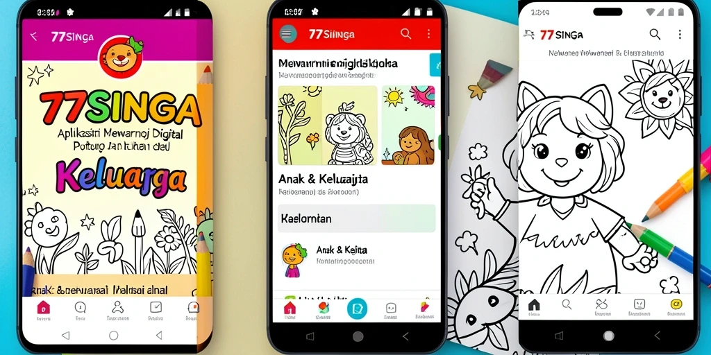 Tampilan interaktif aplikasi 77SINGA yang menarik untuk mewarnai.