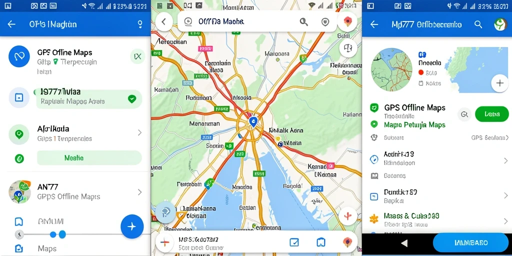 Tampilan antarmuka AN777 saat digunakan untuk navigasi peta offline.