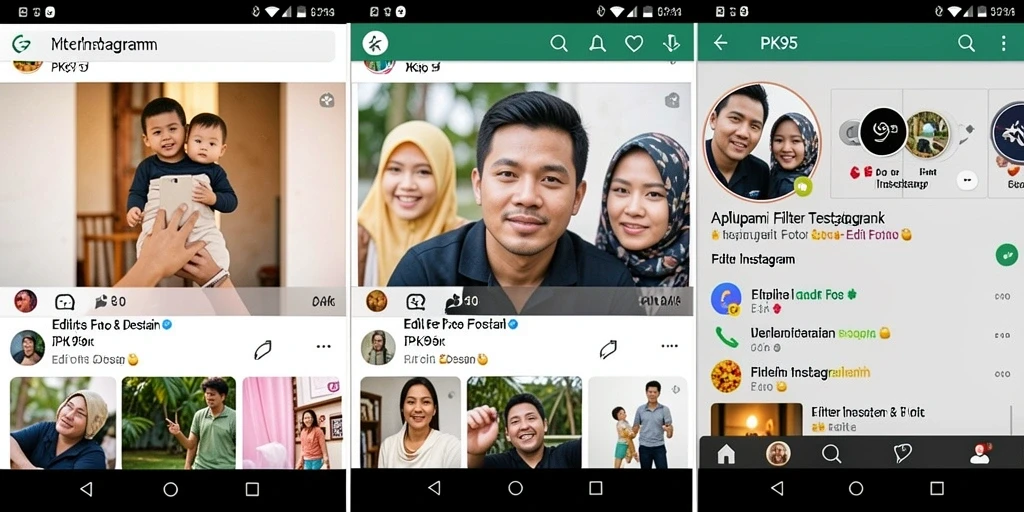 Tampilan antarmuka PK95 dengan berbagai pilihan filter Instagram.