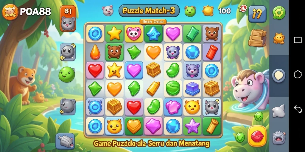 Antarmuka menarik dan menyenangkan dalam game Puzzle Match-3.